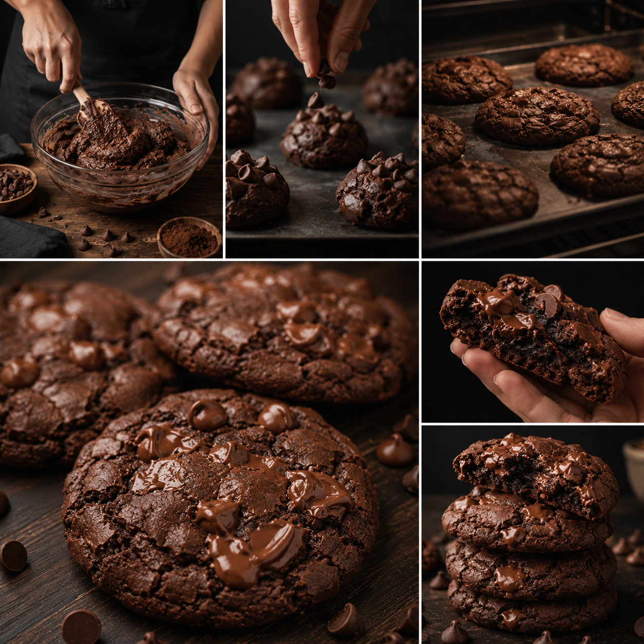 Proceso artesanal y galletas de chocolate con chips